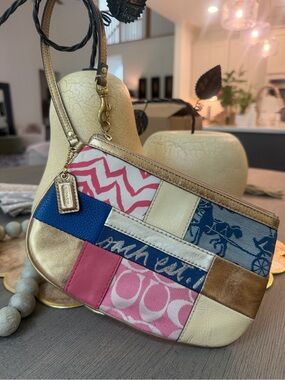 Coach Patchwork Wristlet in Pink, Blue & Gold